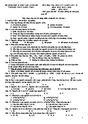 Đề kiểm tra học kỳ I môn Hóa học Lớp 10 - Năm học 2019-2020 - Trường THPT Quốc Thái